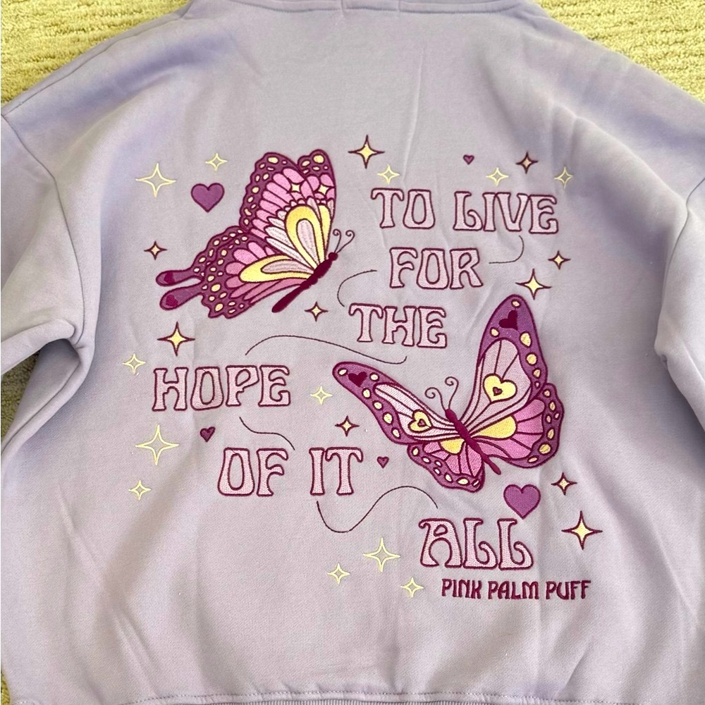 NWT BRAND NEW! Pink Palm Puff  butterfly pullover hoodie